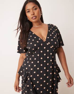 Nobody's Child Plus Lyndsey Ruffle Detail Midi Dress In Black