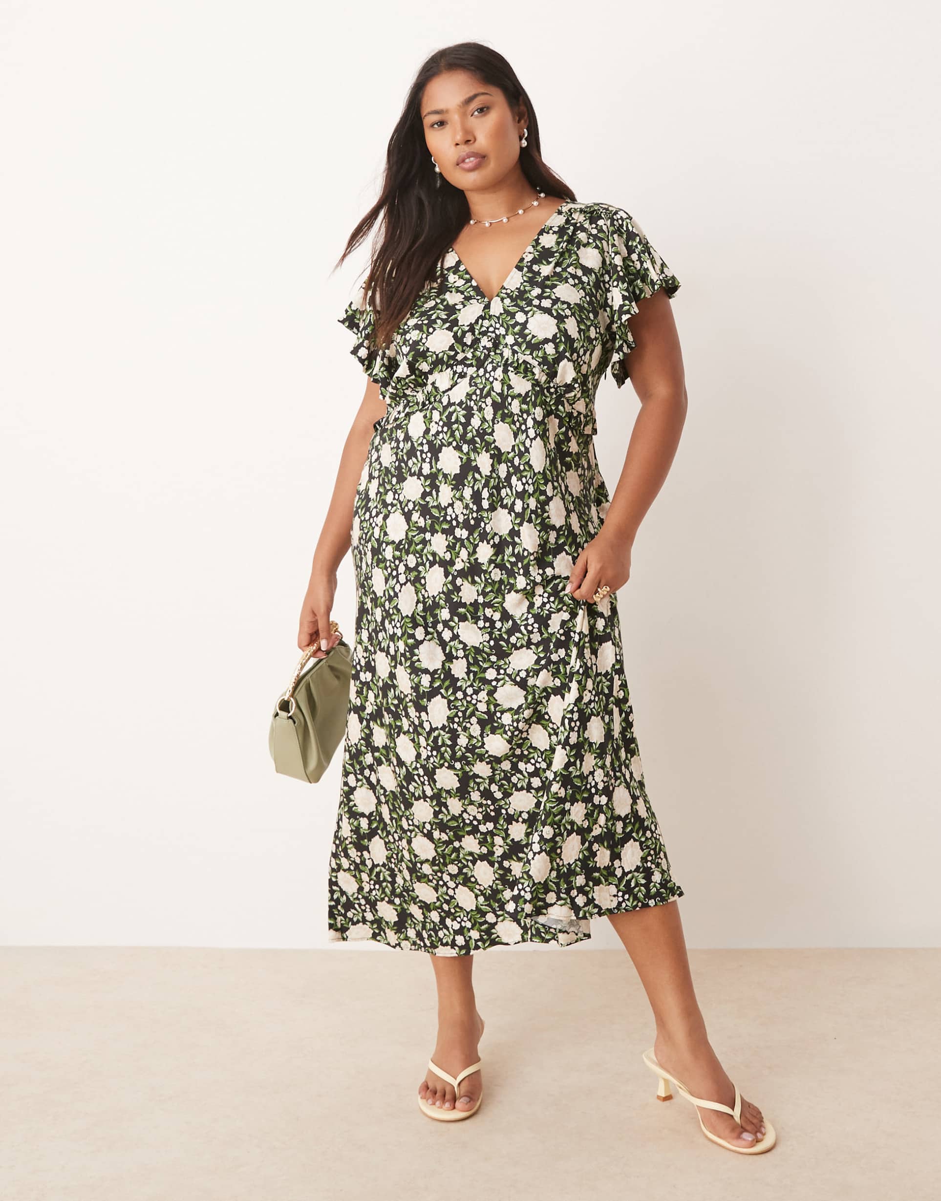 nobody's child plus martha midi day dress in black floral