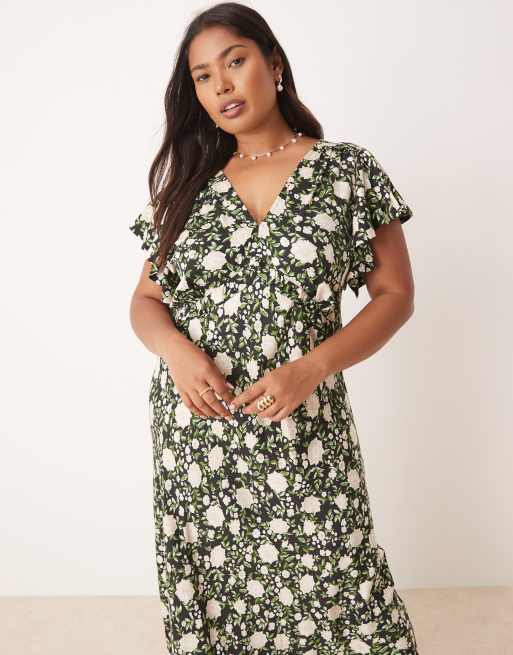 Nobody's Child Plus - Martha - Robe rétro mi-longue à imprimé fleurs - Noir, 4 de 4