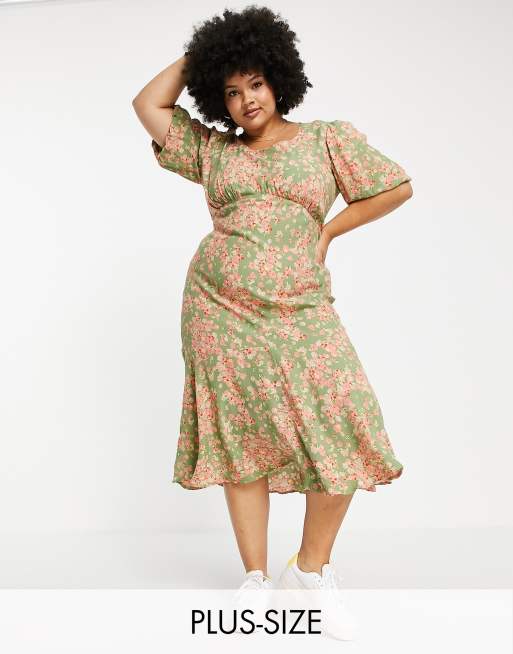 Nobody's Child Plus maxi tea dress with pleated hem in retro floral ASOS