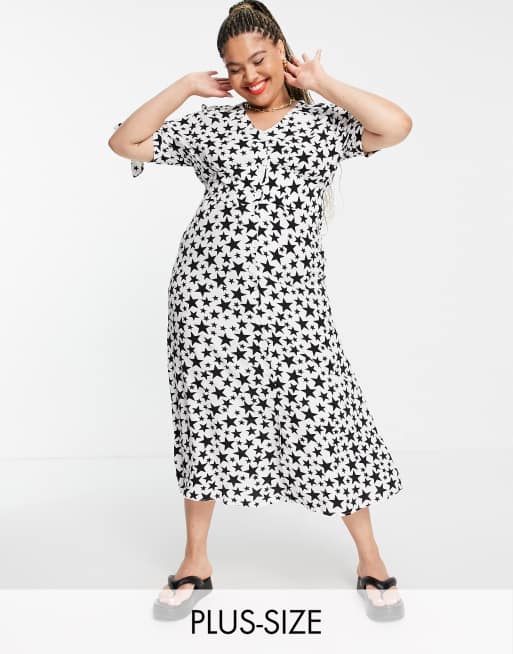 Nobody's Child Plus – Midi-Freizeitkleid mit V-Ausschnitt, Sternenmuster und gebundenen Trägern