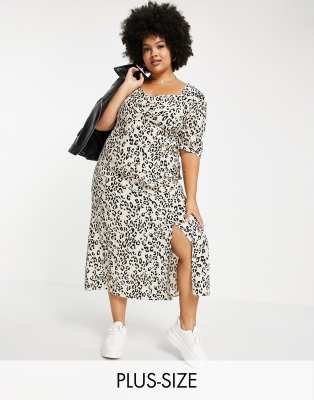 Nobody's Child Plus midi tea dress with ruched bust in animal - ASOS Price Checker