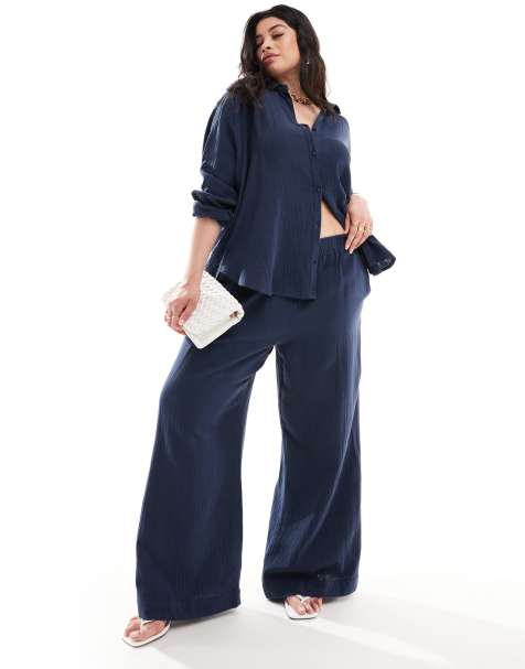 Nobody's Child Plus Misha wide leg pants in navy - part of a set - view 1