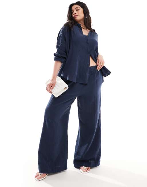 Nobody's Child Plus Misha wide leg pants in navy - part of a set