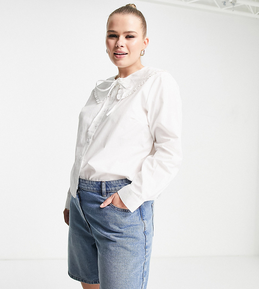 Plus-size top by Nobody%27s Child Frill collar Tie details Button placket Long sleeves Oversized fit