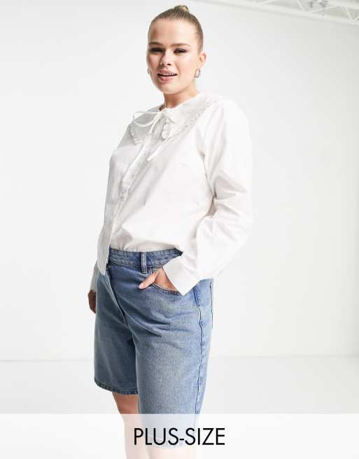 Nobody's Child Plus oversized tie blouse in white