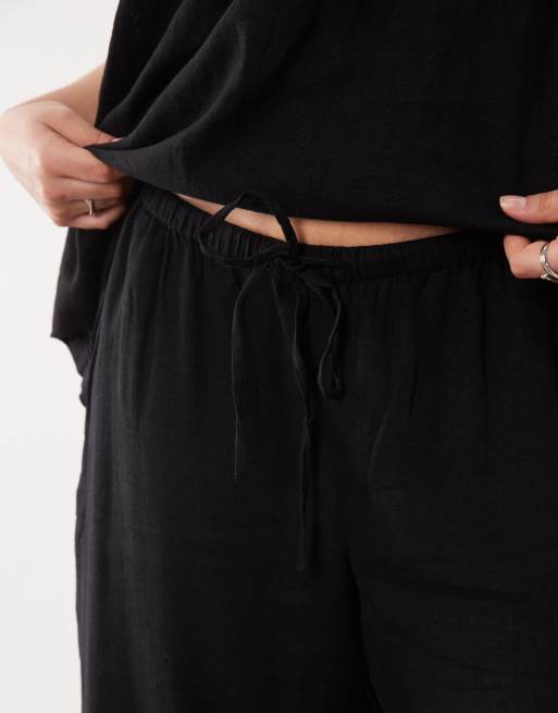 Nobody's Child Plus - Pantalon d'ensemble décontracté en lin mélangé avec liens noués à la taille - Noir, 4 de 5