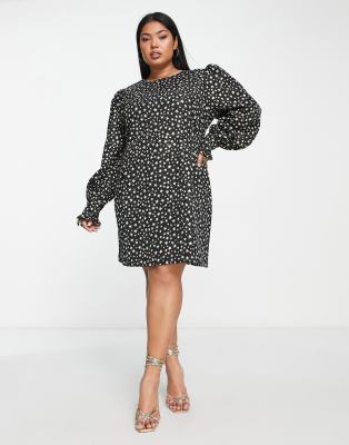 Nobody's Child Plus Peggy puff sleeve metallic star mini dress in black - view 1