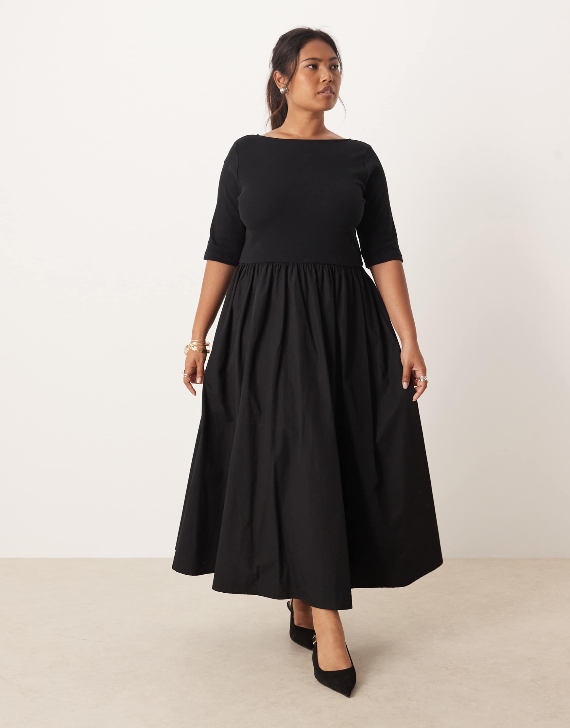 nobody's child plus penni scoop back midi dress in black