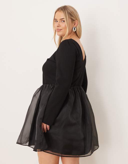 Nobody's Child Plus Penny scoop neck mini dress in black, 3 of 4
