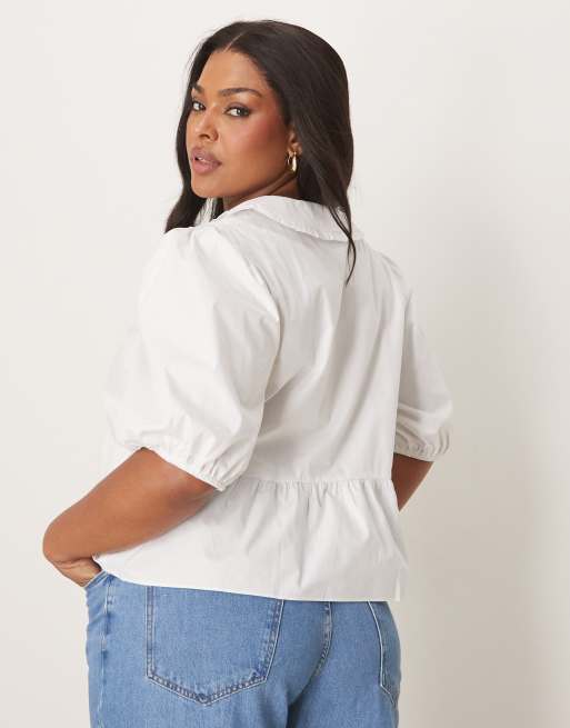 Nobody's Child Plus Poppy collared puff sleeve blouse in white, 4 of 4