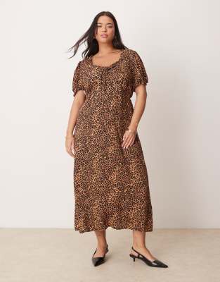 Prarie midi tea dress in leopard print-Multi