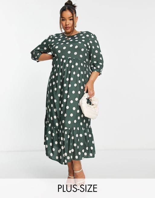 Nobody s Child Plus Rachel oversize polka dot dress in olive green