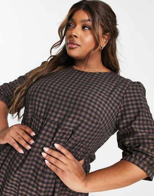 Women Ladies Long Sleeve Plaid Tartan Midi Dress Party Shirt Tops Plus Size  18