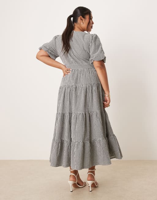 Nobody's Child Plus – Ricky – Midikleid in Schwarz-Weiß mit Vichy-Karo und Puffärmeln, 3 von 4