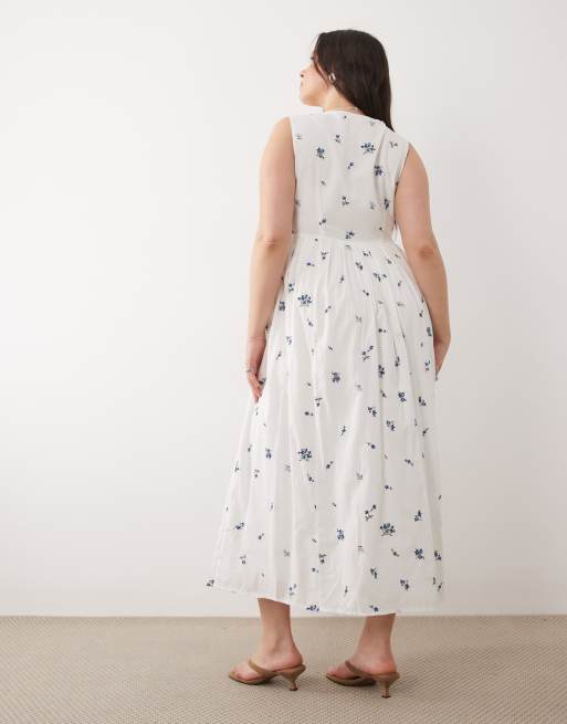 Nobody's Child Plus - Robe mi-longue tendance folk à broderies fleuries - Blanc et bleu, 4 de 4