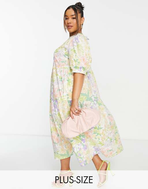 Nobody's Child Plus Rochelle tiered floral print dress in cream ASOS
