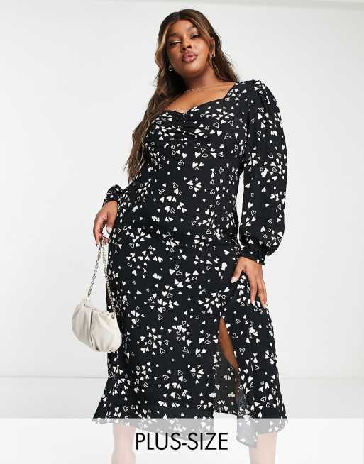 Nobody's Child Plus - Rosie - Midi-jurk met hartjesprint in zwart
