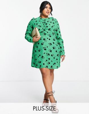 Nobody's Child Plus ruched mini dress in green floral print
