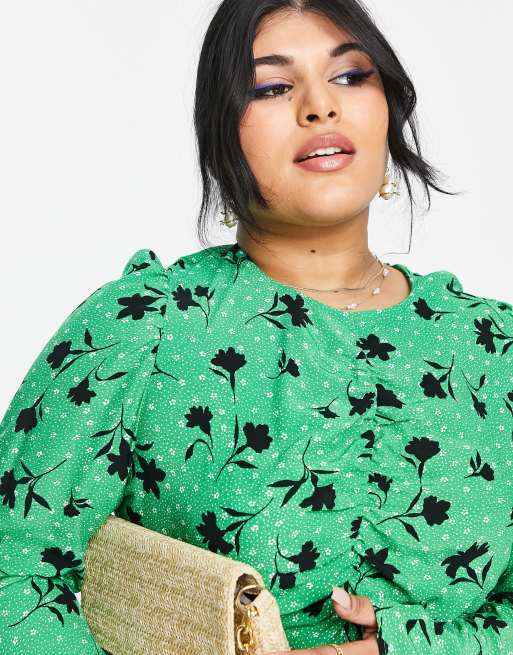 Nobody's Child Plus ruched mini dress in green floral print | ASOS