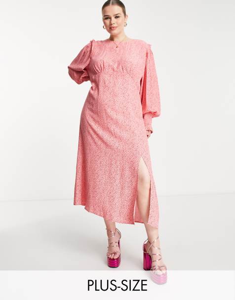 Nobody's Child Plus ruched sleeve frill maxi dress in pink squiggle print - view 1