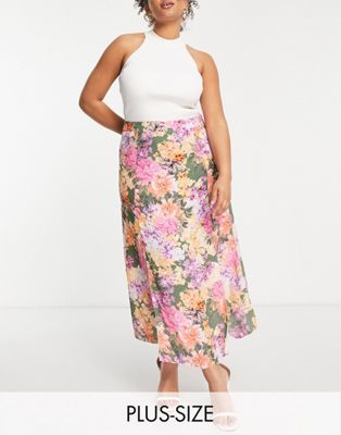 Nobody's Child Plus Sara Midi Skirt In Floral Print-multi