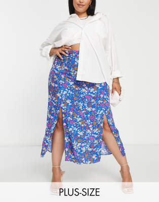 Nobody's Child Plus Sara skirt in blue floral print-Multi φωτογραφία