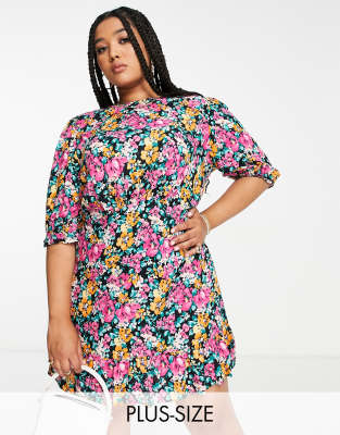 Nobody's Child Plus Felicia Floral Print Midi Dress In Black-multi