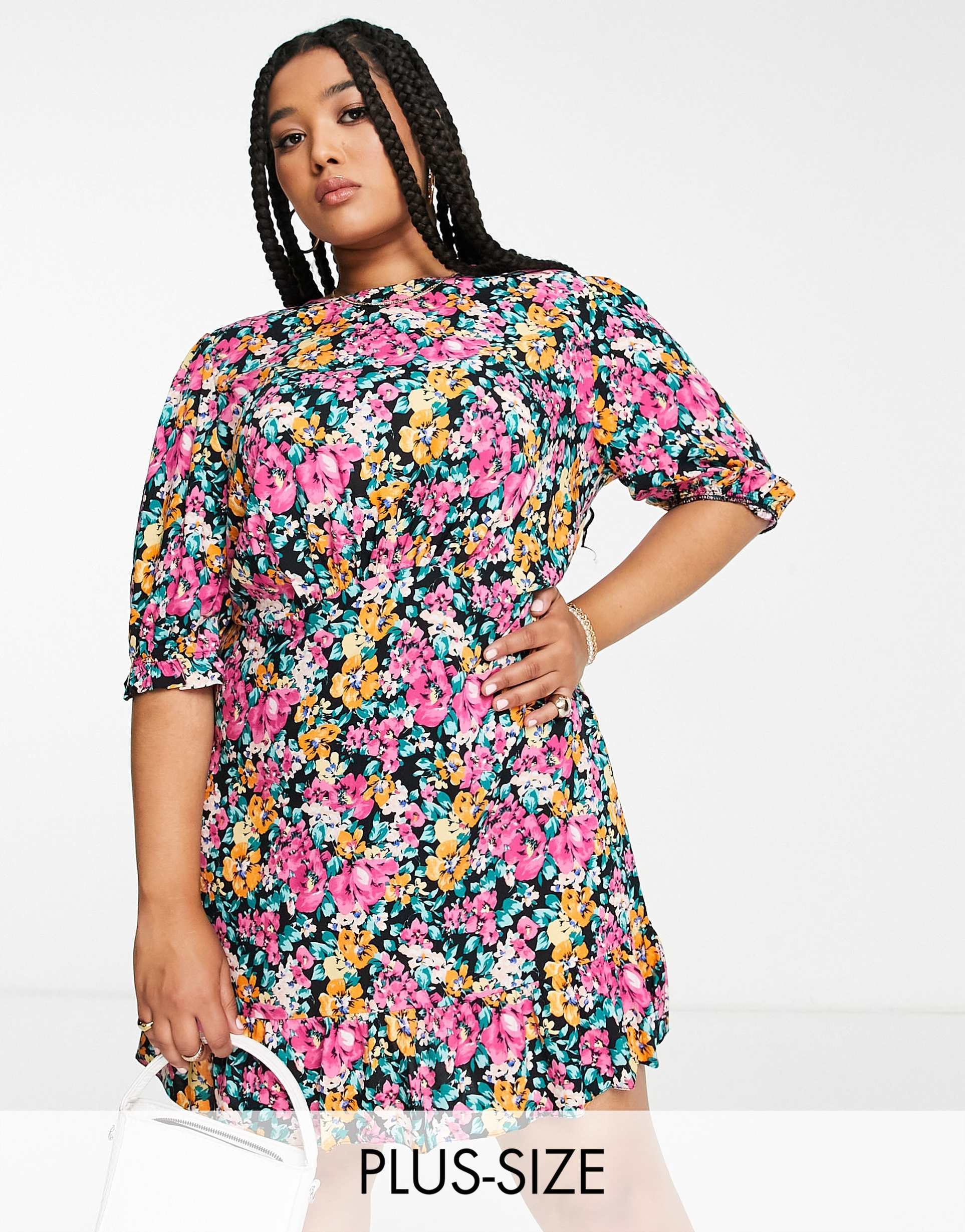 nobody's child plus serena flower print mini dress in black