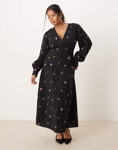Nobody's Child Plus Shannon embroidered midi dress in black