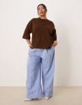 [Nobody's Child Plus] Nobody's Child Plus Shona straight leg pants in blue and white stripe 18 white