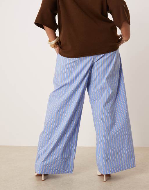 Nobody's Child Plus Shona straight leg pants in blue and white stripes, 2 of 5