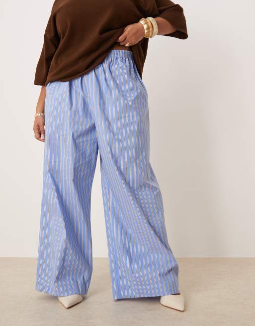 Nobody's Child Plus Shona straight leg pants in blue and white stripes, 5 of 5