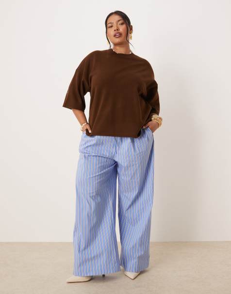 Nobody's Child Plus Shona straight leg trousers in blue and white stripe - view 1