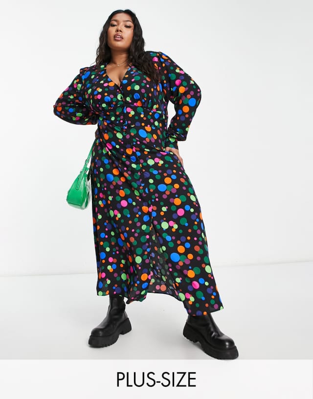 Nobody's Child Plus Siri long sleeve midi dress in bright disco spot