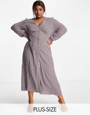 Nobody's Child Plus Nobody's Child Plus Siri tea button midi dress in geometric print-Multi