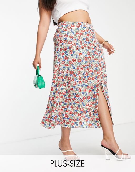 Nobody's Child Plus Smilia floral skirt in red | ASOS