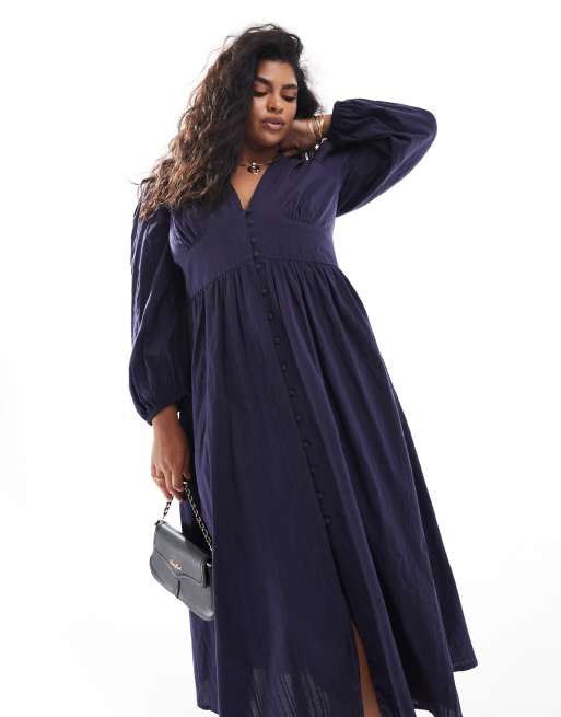 Nobody's Child Plus Starlight long sleeve midaxi dress in navy, 2 of 4