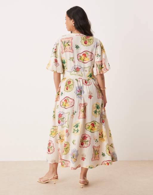 Nobody's Child Plus – Starlight – Midikleid mit Postkarten-Obstprint und Puffärmeln, 2 von 4