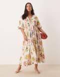 [Nobody's Child Plus] Nobody's Child Plus Starlight puff sleeve midi dress in postcard fruit print-Multi 18 Multi