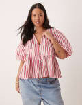 [Nobody's Child Plus] Nobody's Child Plus Starlight puff sleeve top in pink stripe 18 Pink