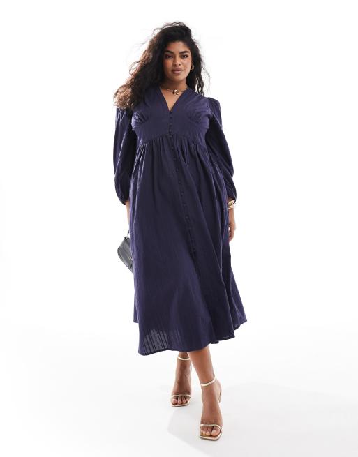 Nobody's Child Plus - Starlight - Vestito a maniche lunghe blu navy con gonna al polpaccio