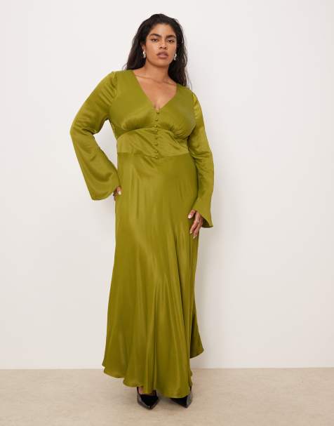 Nobody's Child Plus – Stella – Olivgrön midiklänning med långa ärmar - view 1