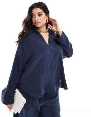 Nobody's Child Plus Nobody's Child Plus Tamra boxy shirt co-ord in navy