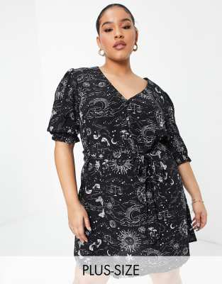 Nobody's Child Plus Teresa mini dress in black zodiac print