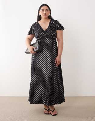 Nobody's Child Plus V-neck Lace Trim Open Back Midi Dress In Black