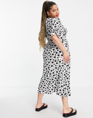 tie neck star print midi dress