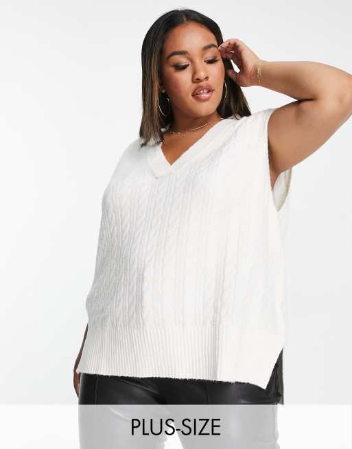 Nobody's Child Plus v neck oversized knitted tank in cream