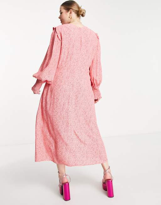 Nobody's Child Plus - Vestito lungo con maniche con arricciature e volant rosa con stampa, 2 di 4
