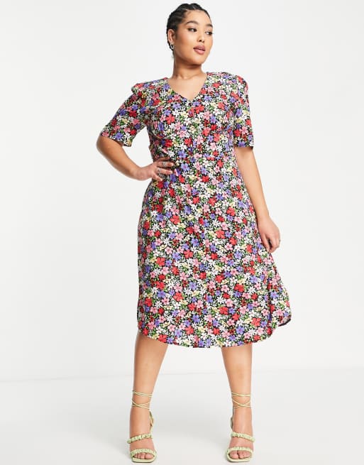 Nobody s Child Plus Vestito lungo da giorno a fiori misti con bottoni ASOS